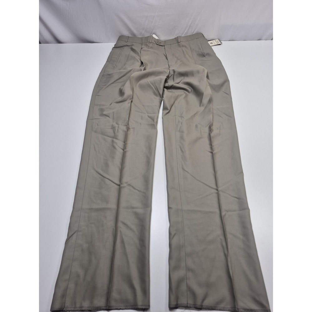 VTG Carlo Mandrone Dress Pants Mens 42x36 Beige Wool Pleated Classic Unhemmed